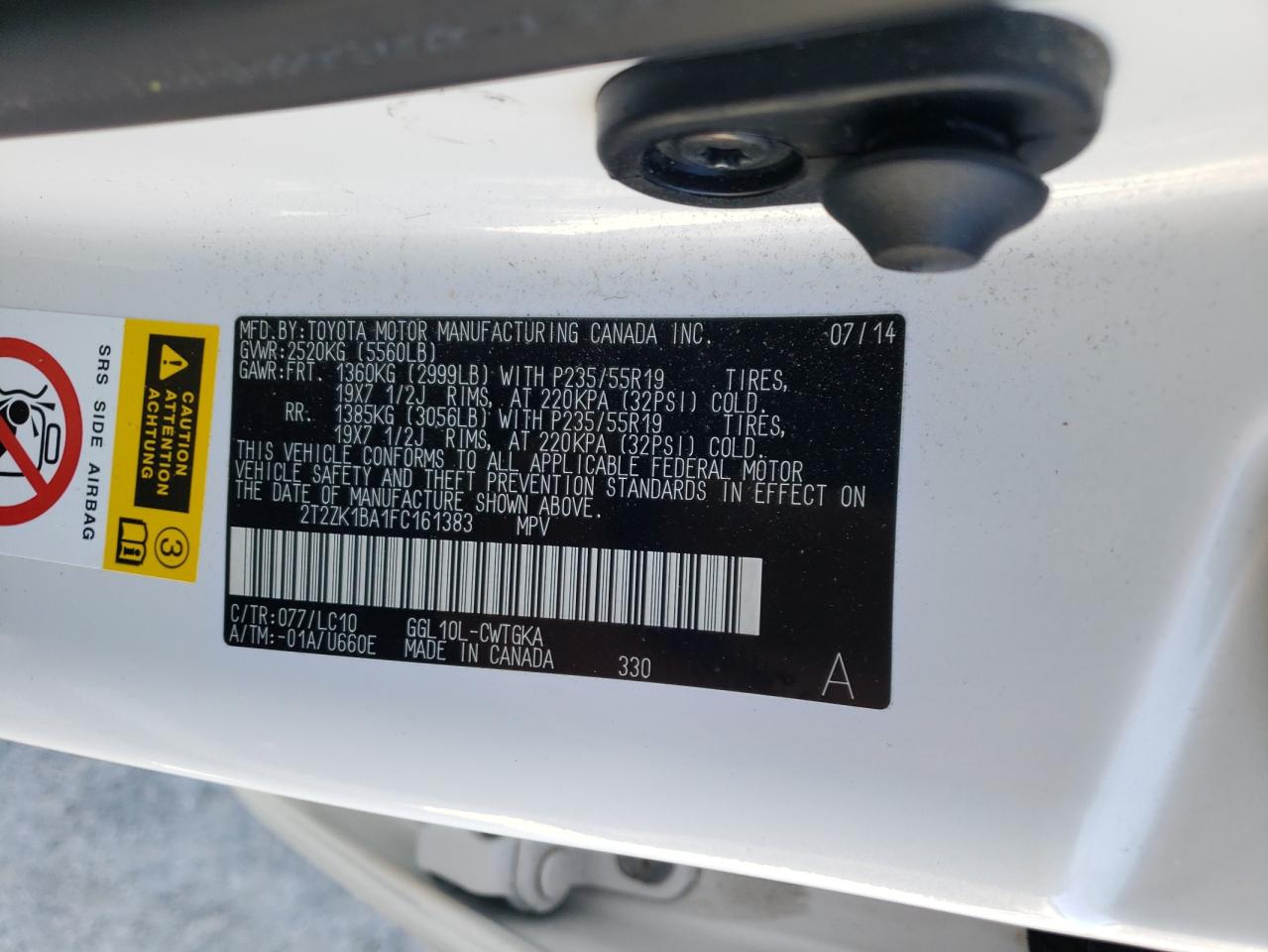Photo 10 from auction – 2015 LEXUS RX 350 with VIN 2T2ZK1BA1FC161383