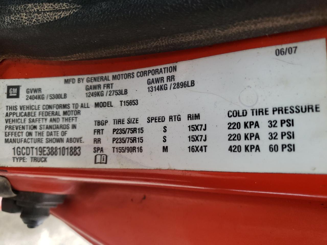 Photo 10 from auction – 2008 CHEVROLET COLORADO with VIN 1GCDT19E388101883