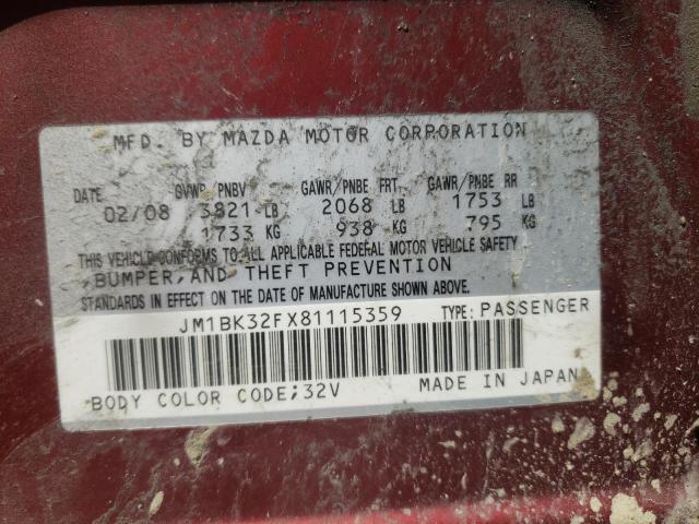 Photo 10 from auction – 2008 MAZDA 3 I with VIN JM1BK32FX81115359