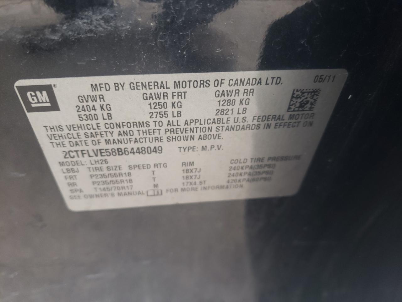 Photo 10 from auction – 2011 GMC TERRAIN SL with VIN 2CTFLVE58B6448049