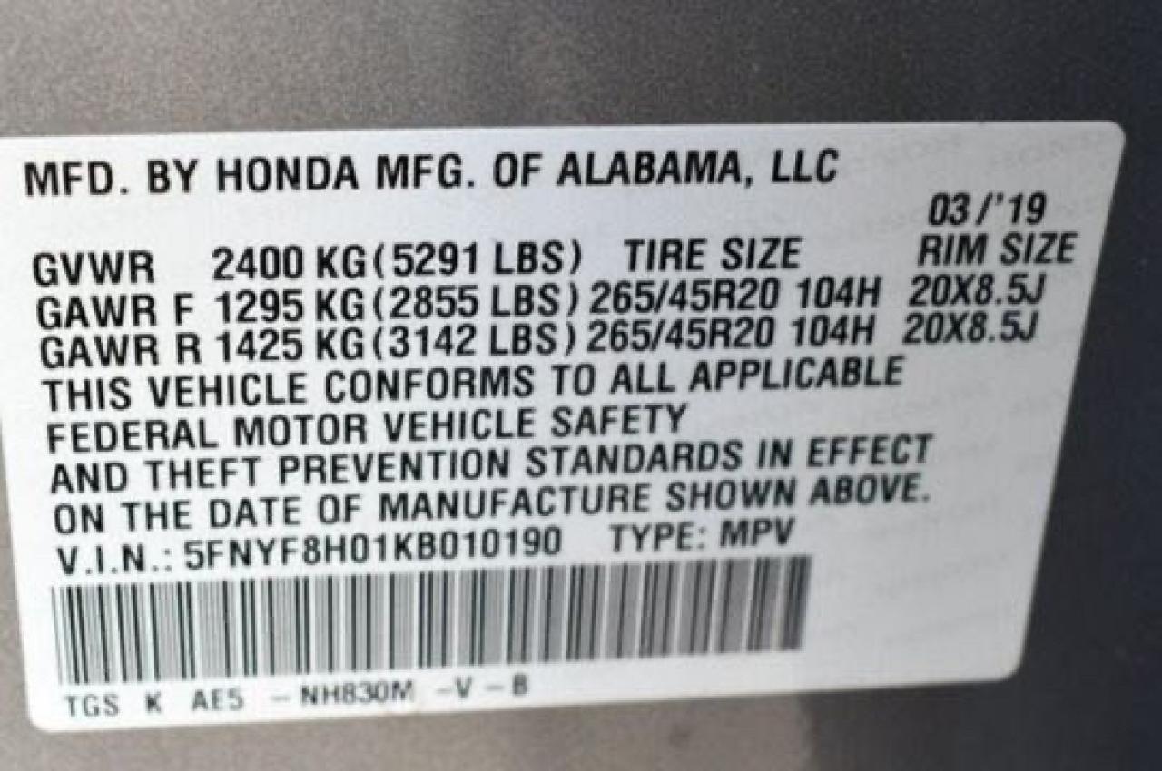 Zdjęcie 10 z aukcji – 2019 HONDA PASSPORT E z VIN 5FNYF8H01KB010190
