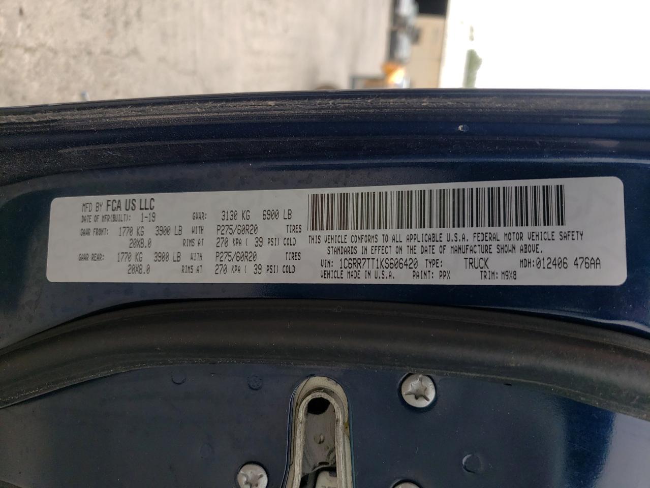 Photo 10 from auction – 2019 RAM 1500 CLASS with VIN 1C6RR7TT1KS606420