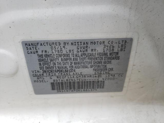 Photo 10 from auction – 2019 NISSAN VERSA S with VIN 3N1CN7AP0KL881374