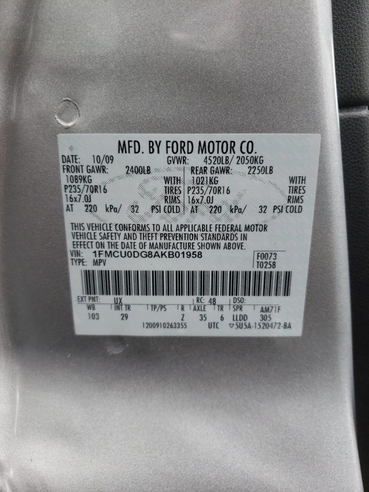 Photo 10 from auction – 2010 FORD ESCAPE XLT with VIN 1FMCU0DG8AKB01958