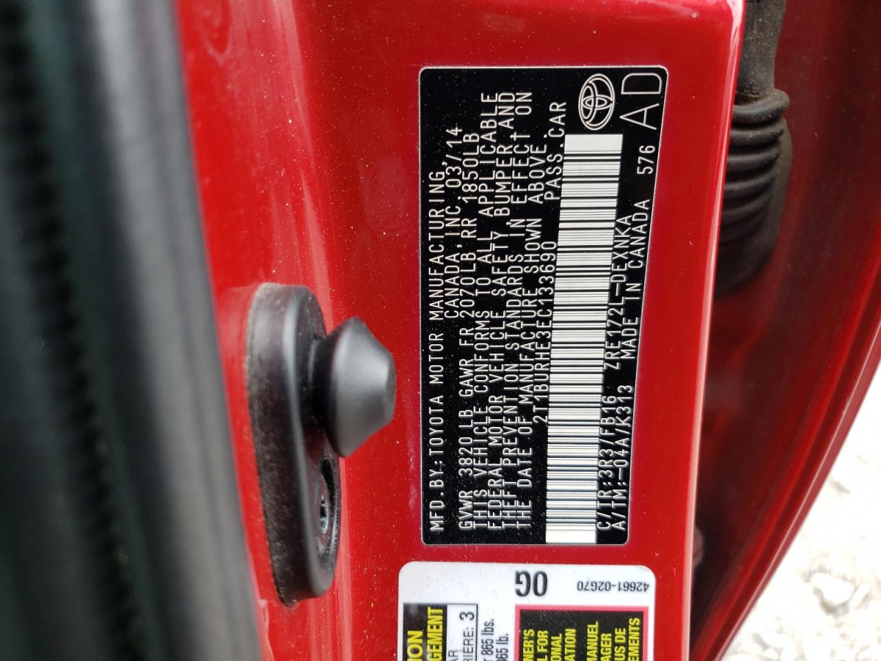 Photo 10 from auction – 2014 TOYOTA COROLLA L with VIN 2T1BURHE3EC133690