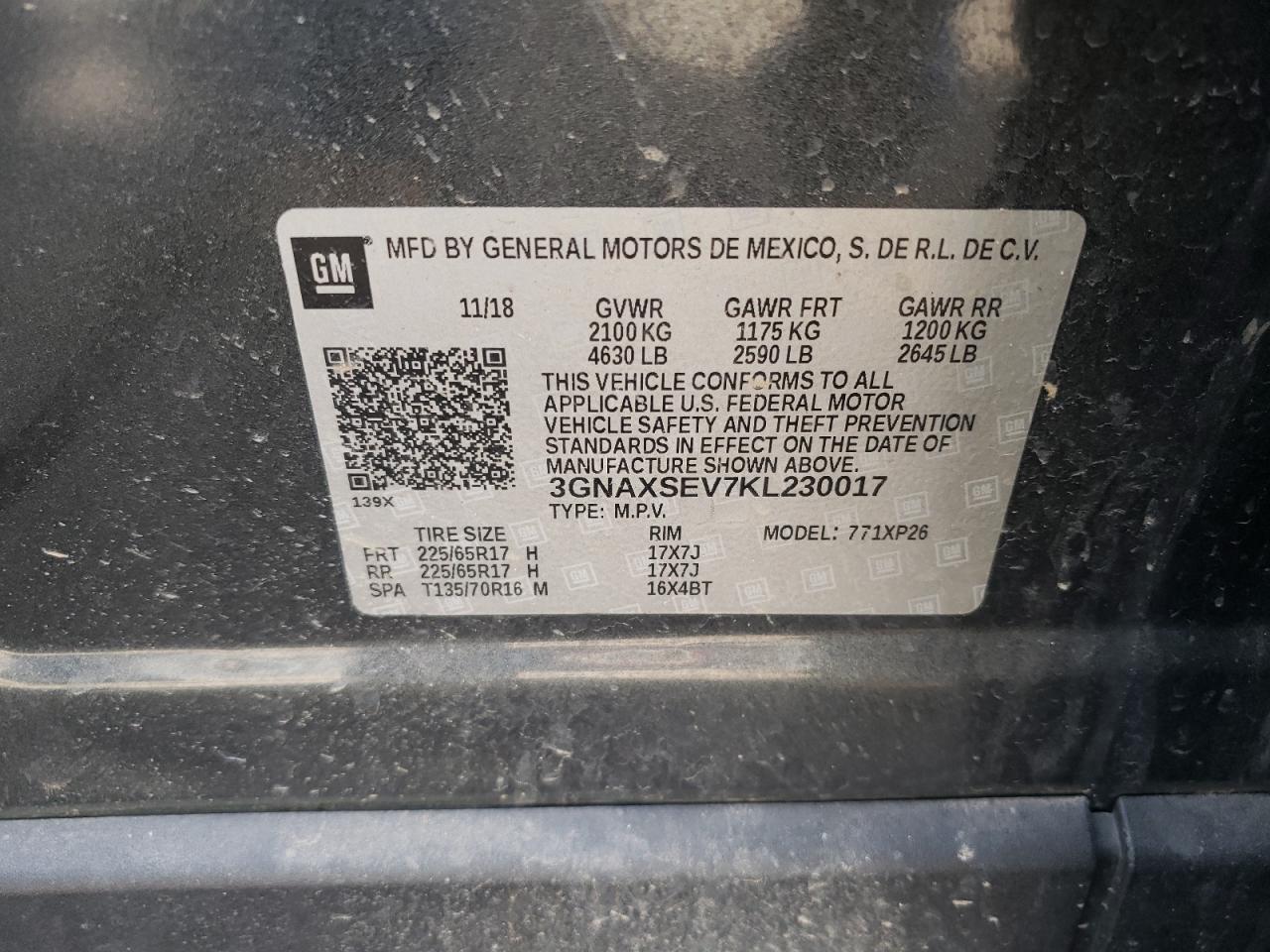 Photo 10 from auction – 2019 CHEVROLET EQUINOX LS with VIN 3GNAXSEV7KL230017