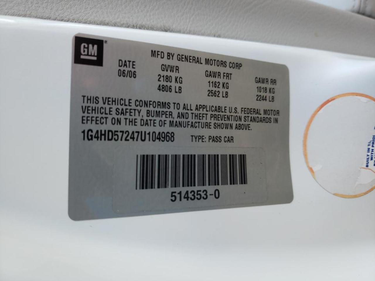 Foto 10 de la subasta – 2007 BUICK LUCERNE CX con VIN 1G4HD57247U104968