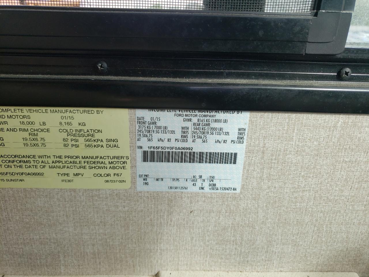 Photo 10 from auction – 2015 FORD F53 with VIN 1F65F5DY0F0A06992