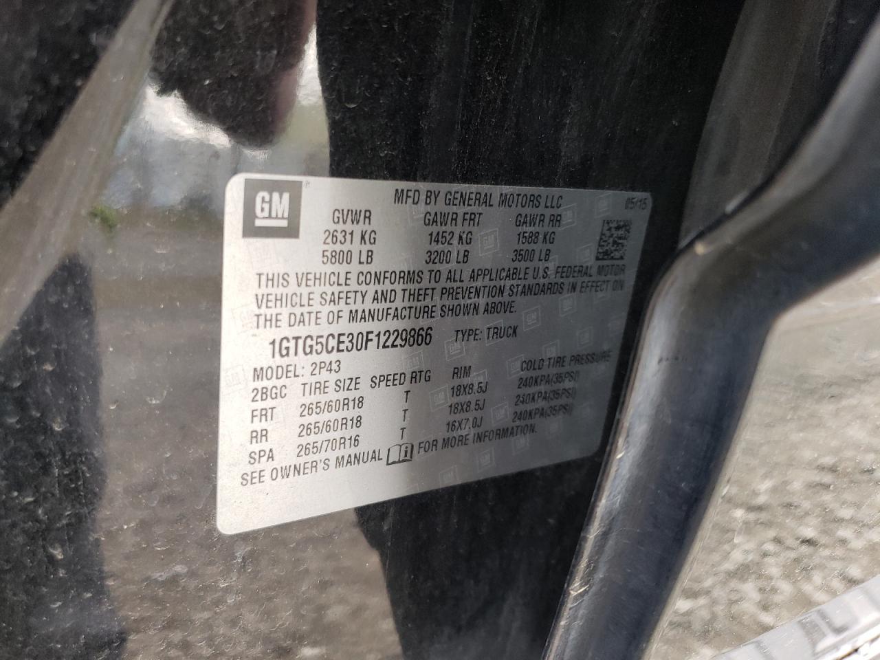 Photo 10 from auction – 2015 GMC CANYON SLT with VIN 1GTG5CE30F1229866