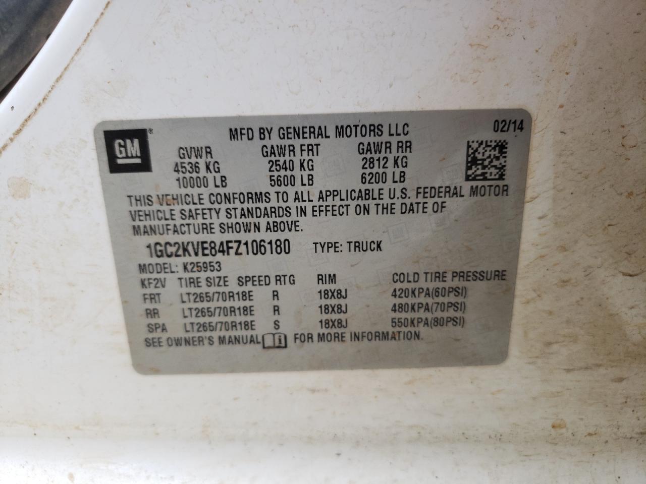 Photo 10 from auction – 2015 CHEVROLET SILVERADO with VIN 1GC2KVE84FZ106180