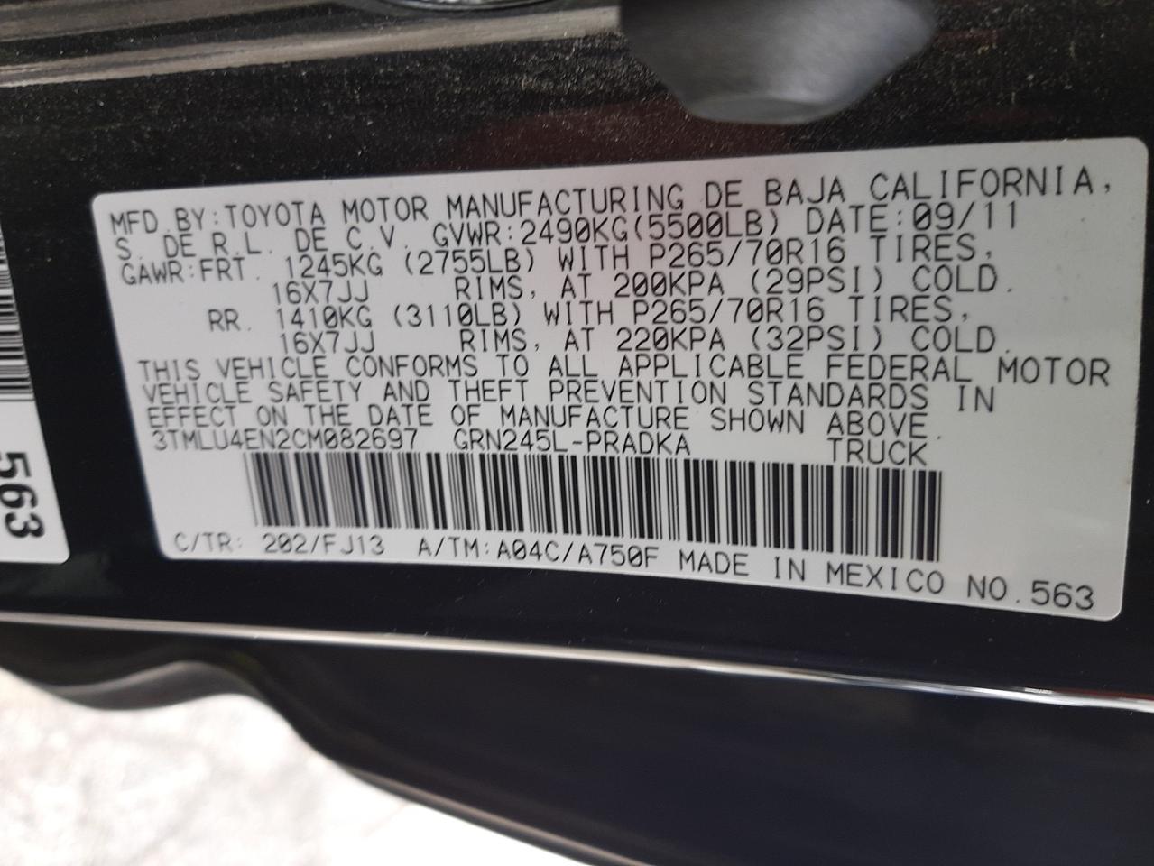 Photo 10 from auction – 2012 TOYOTA TACOMA DOU with VIN 3TMLU4EN2CM082697