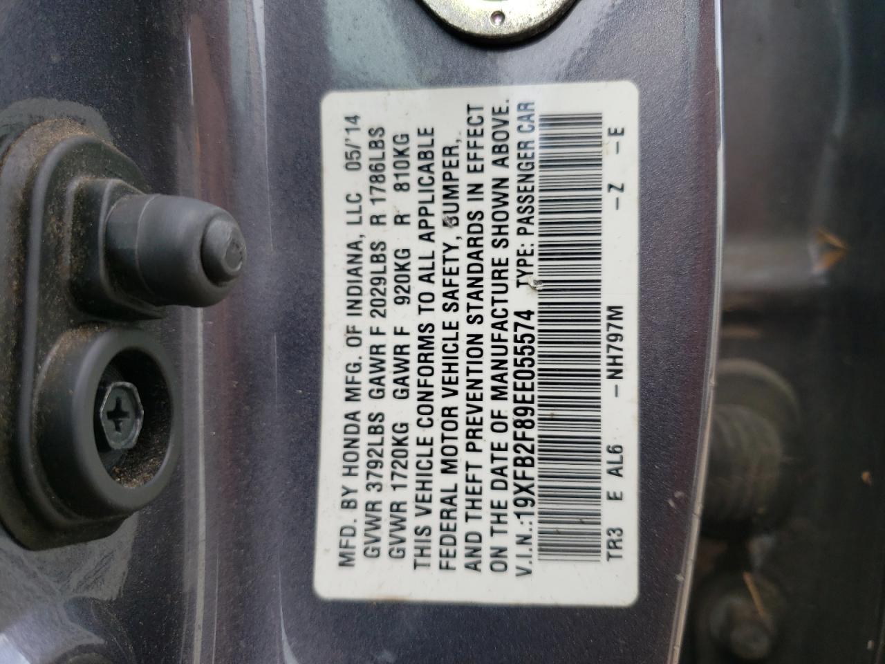 Photo 10 from auction – 2014 HONDA CIVIC EX with VIN 19XFB2F89EE055574