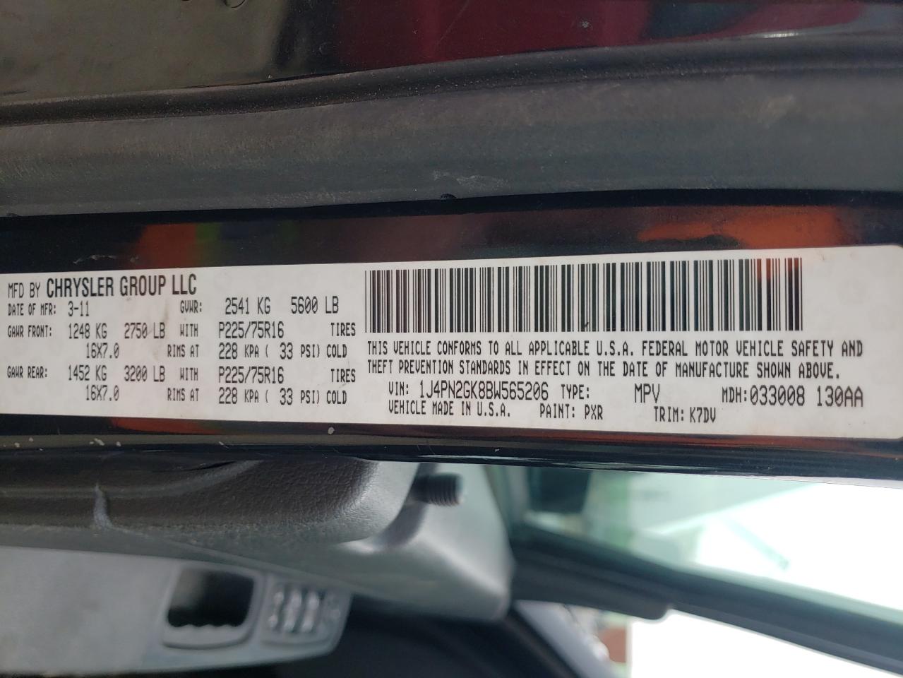 Photo 10 from auction – 2011 JEEP LIBERTY SP with VIN 1J4PN2GK8BW565206
