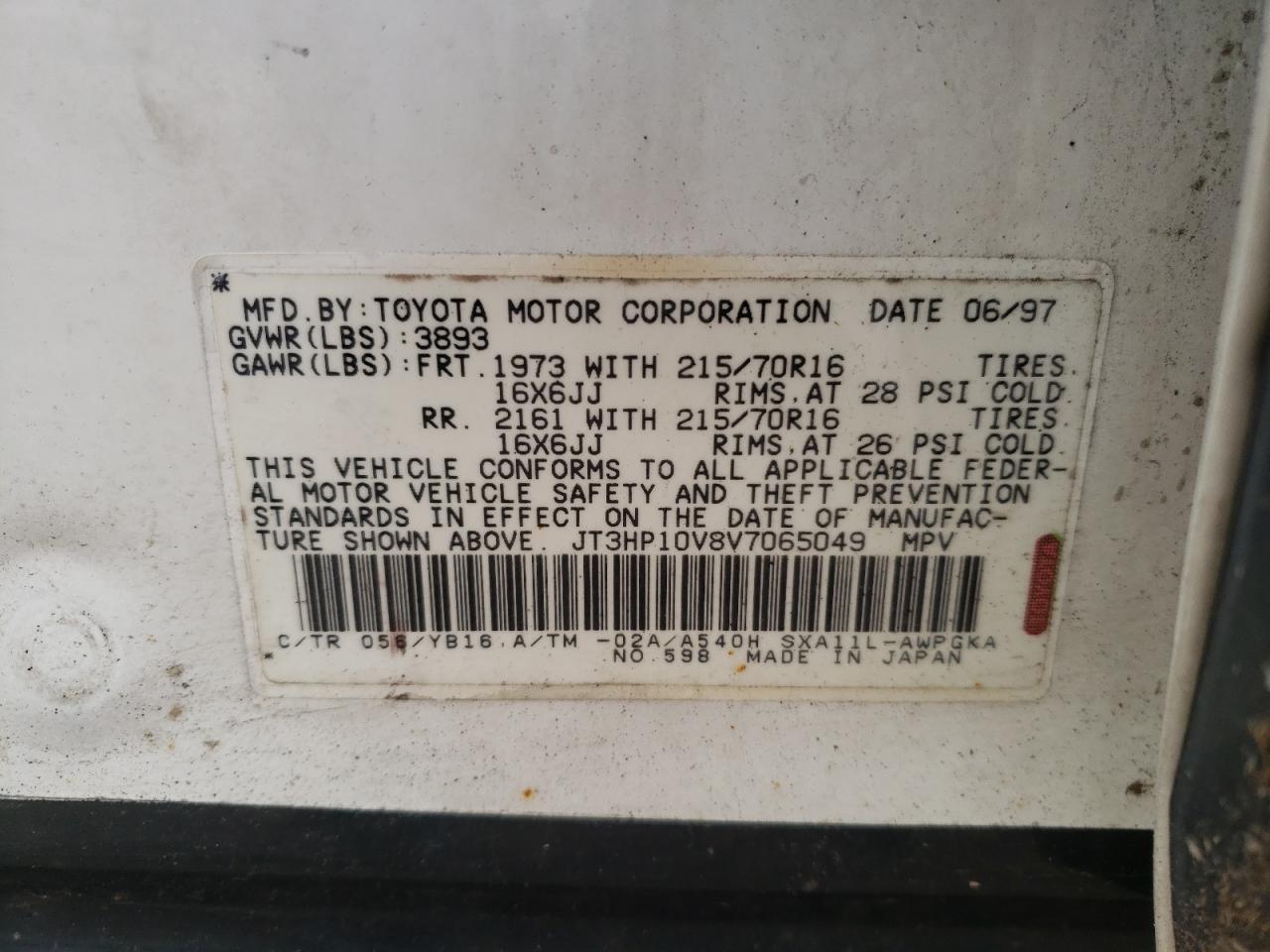 Photo 10 from auction – 1997 TOYOTA RAV4 with VIN JT3HP10V8V7065049