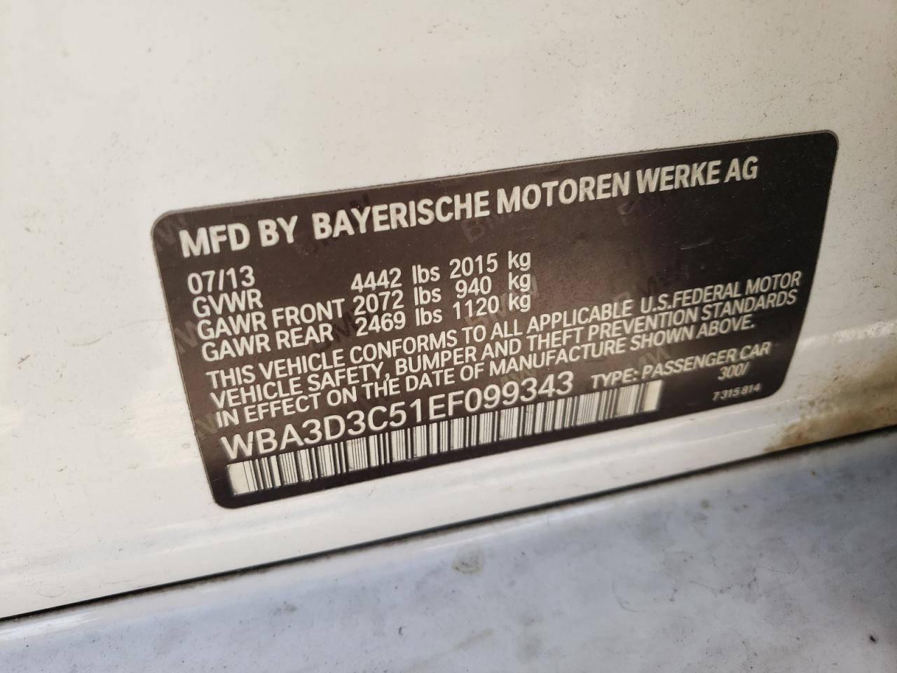 Photo 10 from auction – 2014 BMW 328 D with VIN WBA3D3C51EF099343
