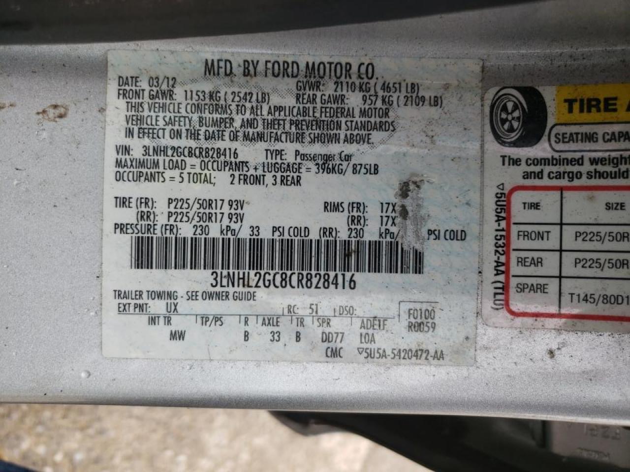 Photo 10 from auction – 2012 LINCOLN MKZ with VIN 3LNHL2GC8CR828416