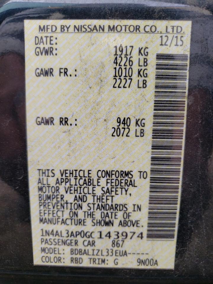 Photo 10 from auction – 2016 NISSAN ALTIMA 2.5 with VIN 1N4AL3AP0GC143974