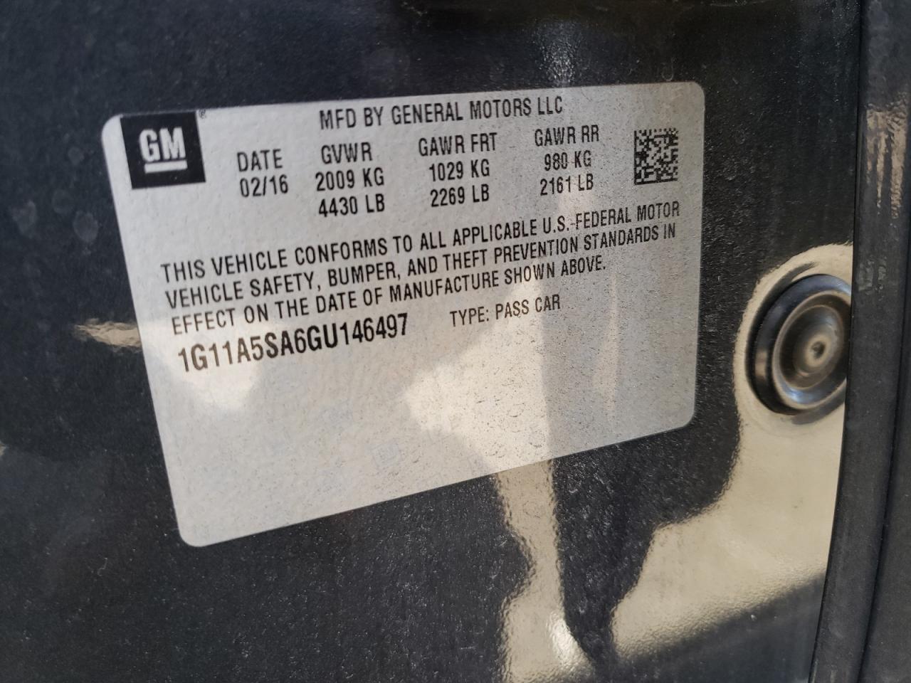 Photo 10 from auction – 2016 CHEVROLET MALIBU LIM with VIN 1G11A5SA6GU146497