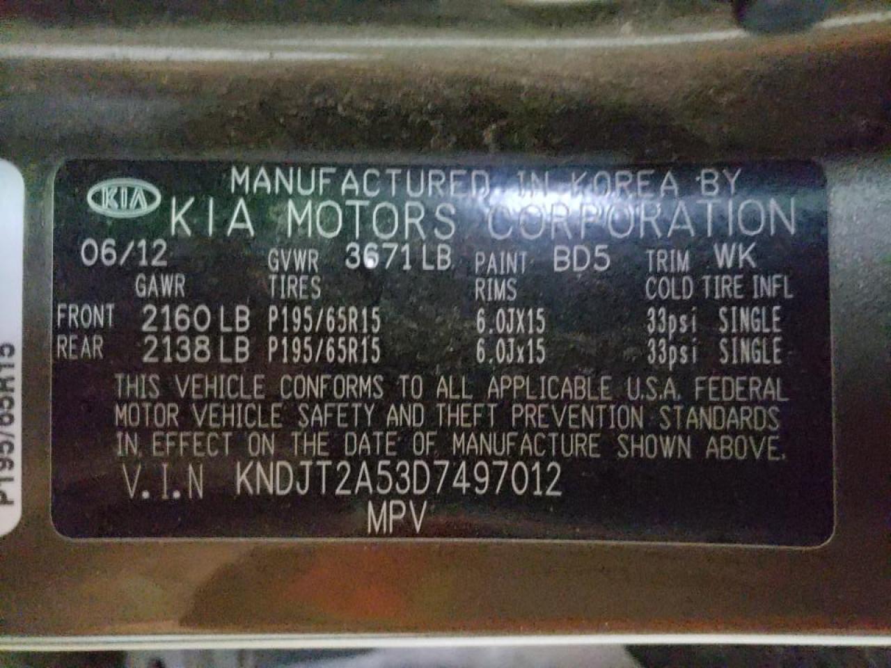 Photo 10 from auction – 2013 KIA SOUL with VIN KNDJT2A53D7497012