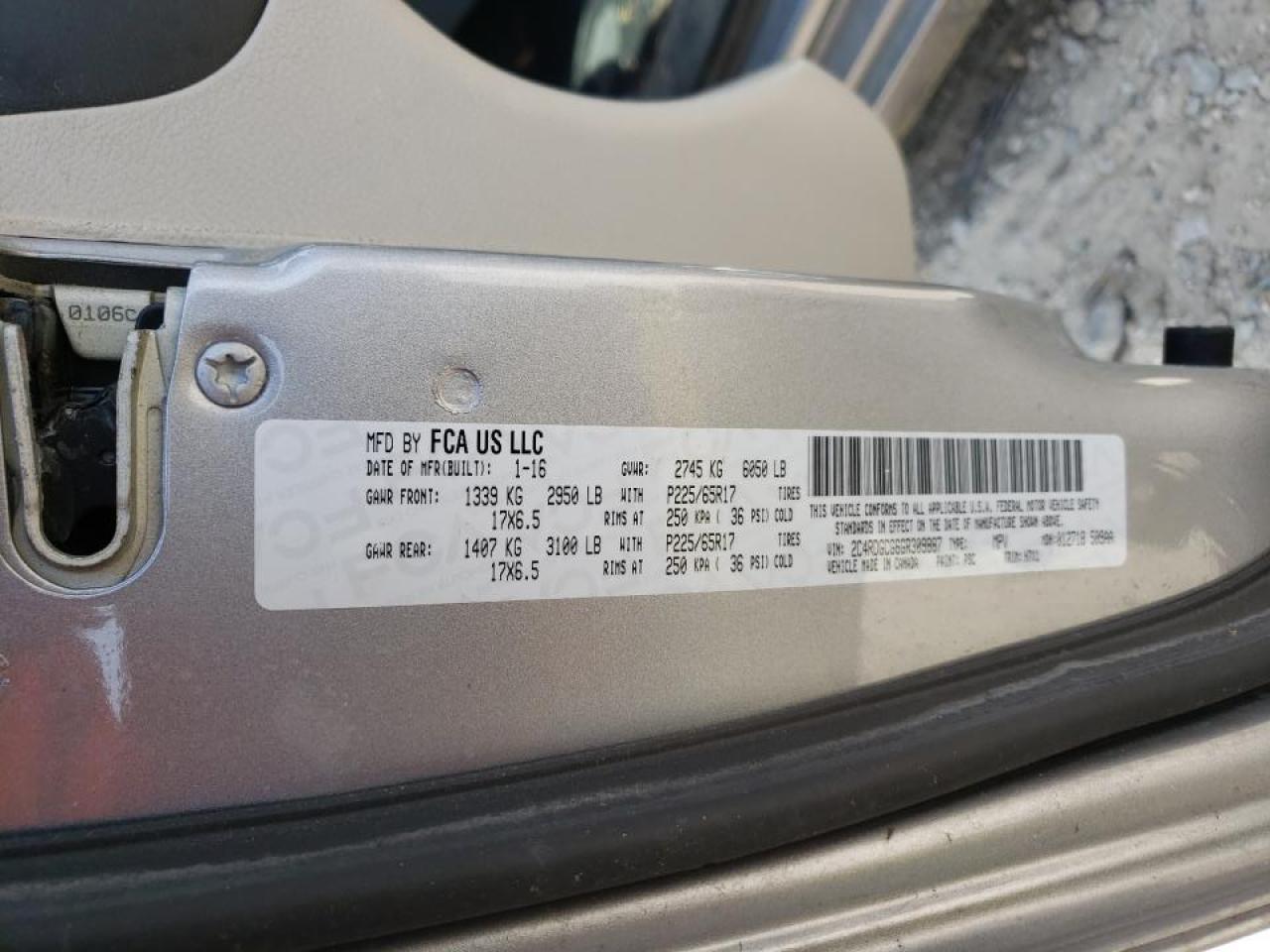 Photo 10 from auction – 2016 DODGE GRAND CARA with VIN 2C4RDGCG6GR309887