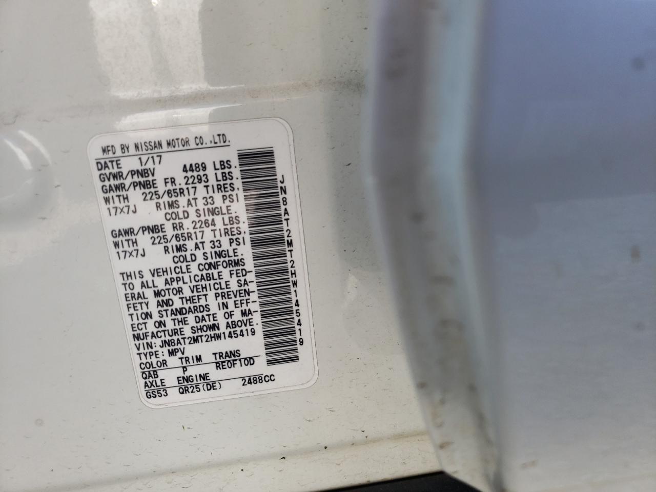 Photo 10 from auction – 2017 NISSAN ROGUE S with VIN JN8AT2MT2HW145419