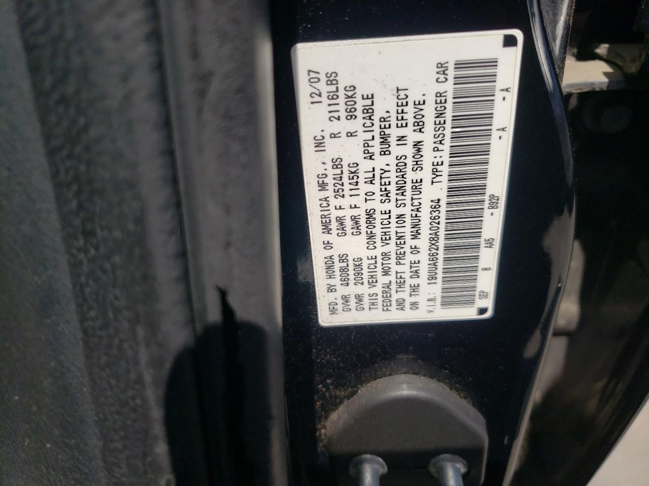 Photo 10 from auction – 2008 ACURA TL with VIN 19UUA662X8A026364