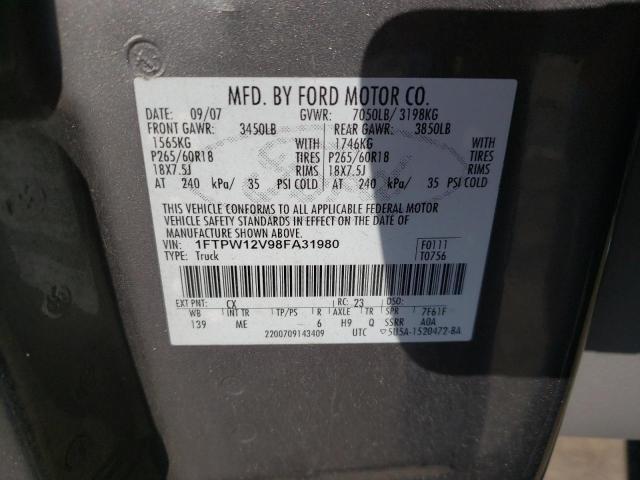 Photo 10 from auction – 2008 FORD F150 SUPER with VIN 1FTPW12V98FA31980