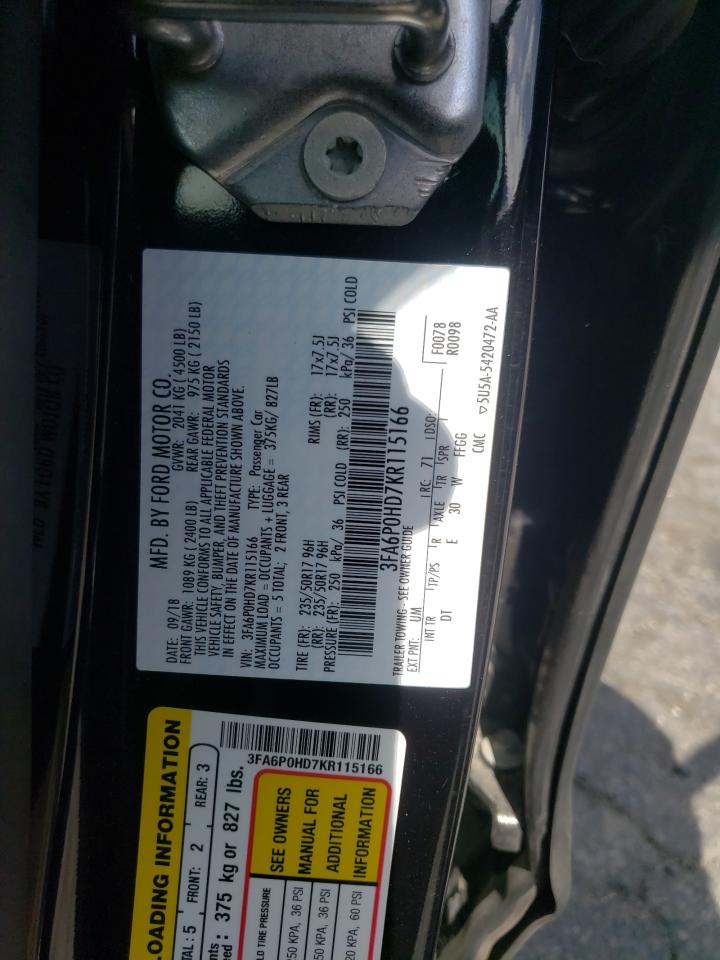 Photo 10 from auction – 2019 FORD FUSION SE with VIN 3FA6P0HD7KR115166