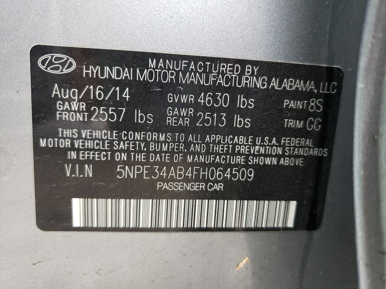 Photo 10 from auction – 2015 HYUNDAI SONATA SPO with VIN 5NPE34AB4FH064509