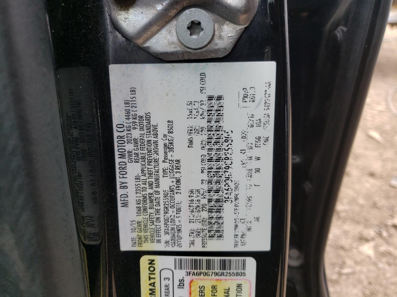 Photo 10 from auction – 2016 FORD FUSION S with VIN 3FA6P0G79GR255805