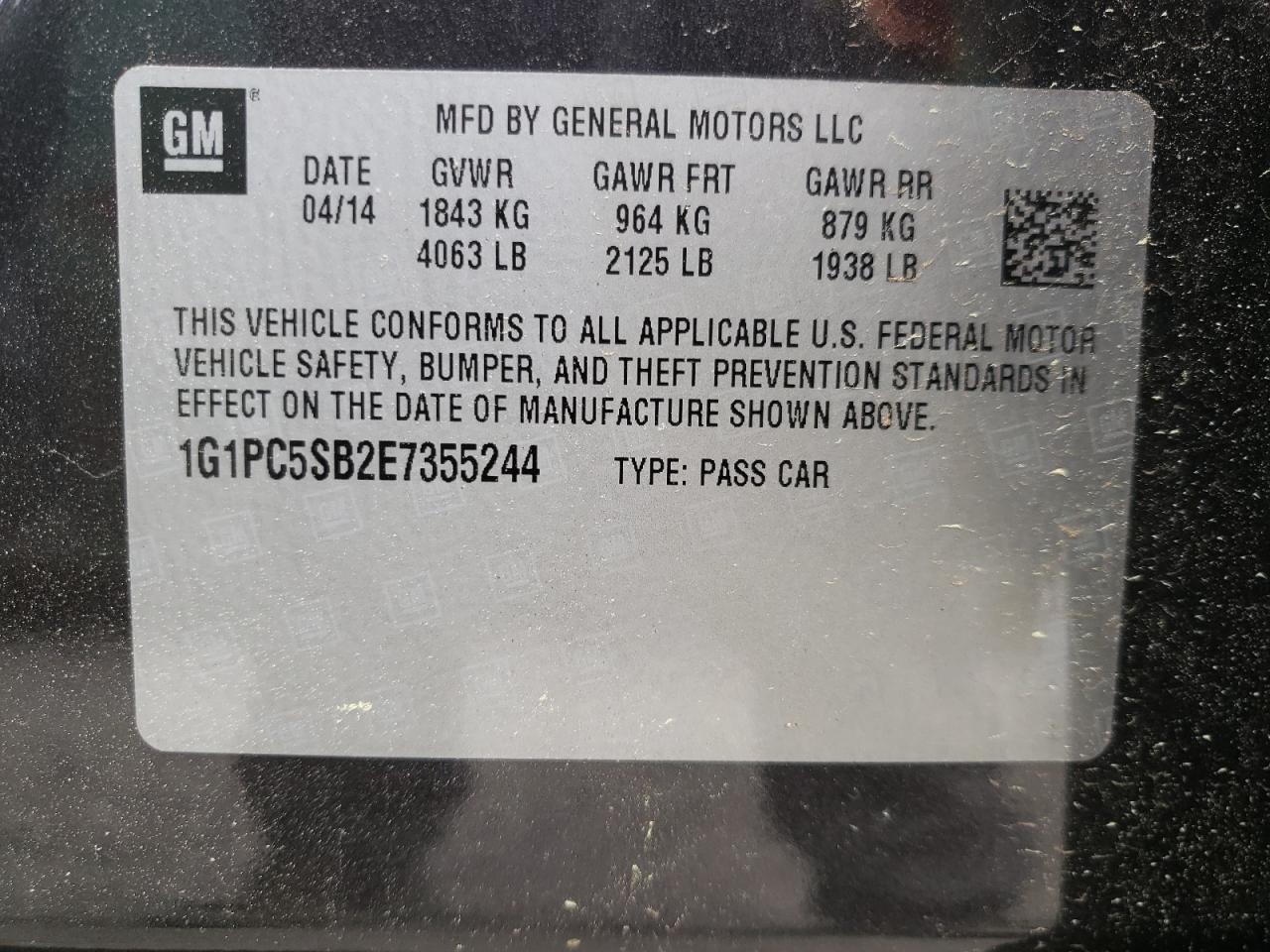 Photo 10 from auction – 2014 CHEVROLET CRUZE LT with VIN 1G1PC5SB2E7355244