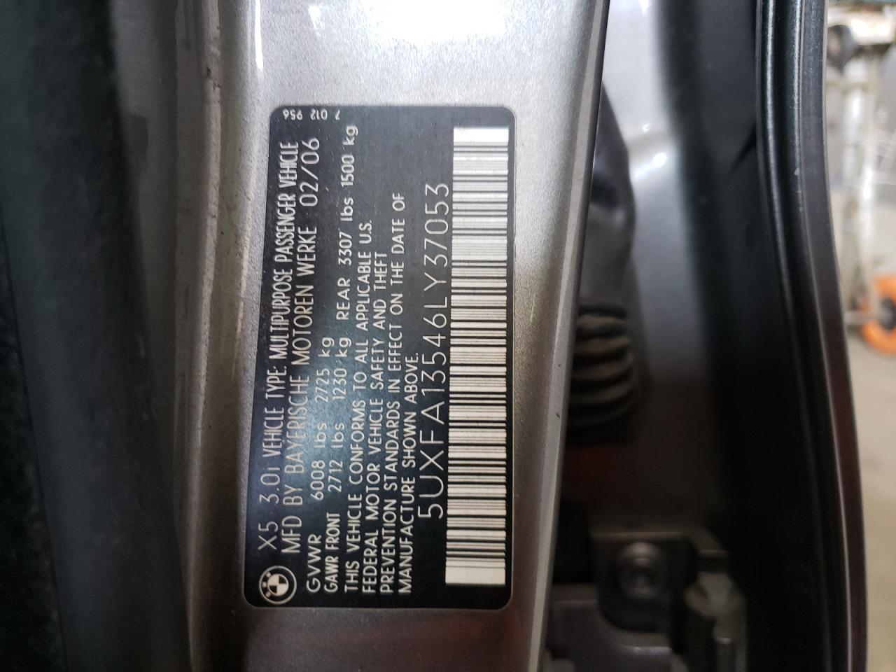 Photo 10 from auction – 2006 BMW X5 3.0I with VIN 5UXFA13546LY37053