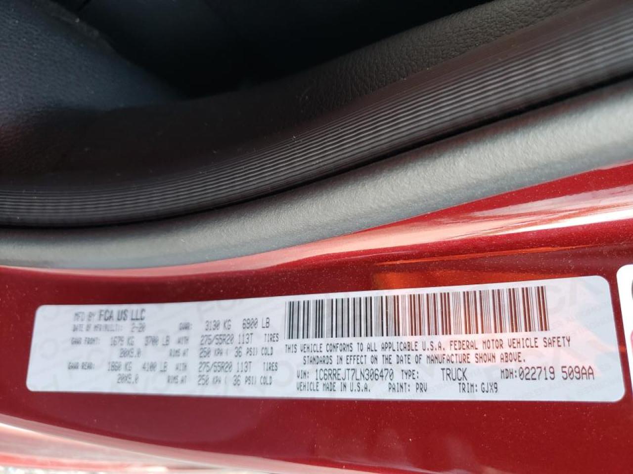 Photo 20 from auction – 2020 RAM 1500 LARAM with VIN 1C6RREJT7LN306470