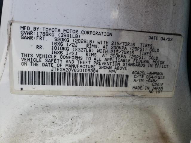 Photo 10 from auction – 2003 TOYOTA RAV4 with VIN JTEGH20V830109384