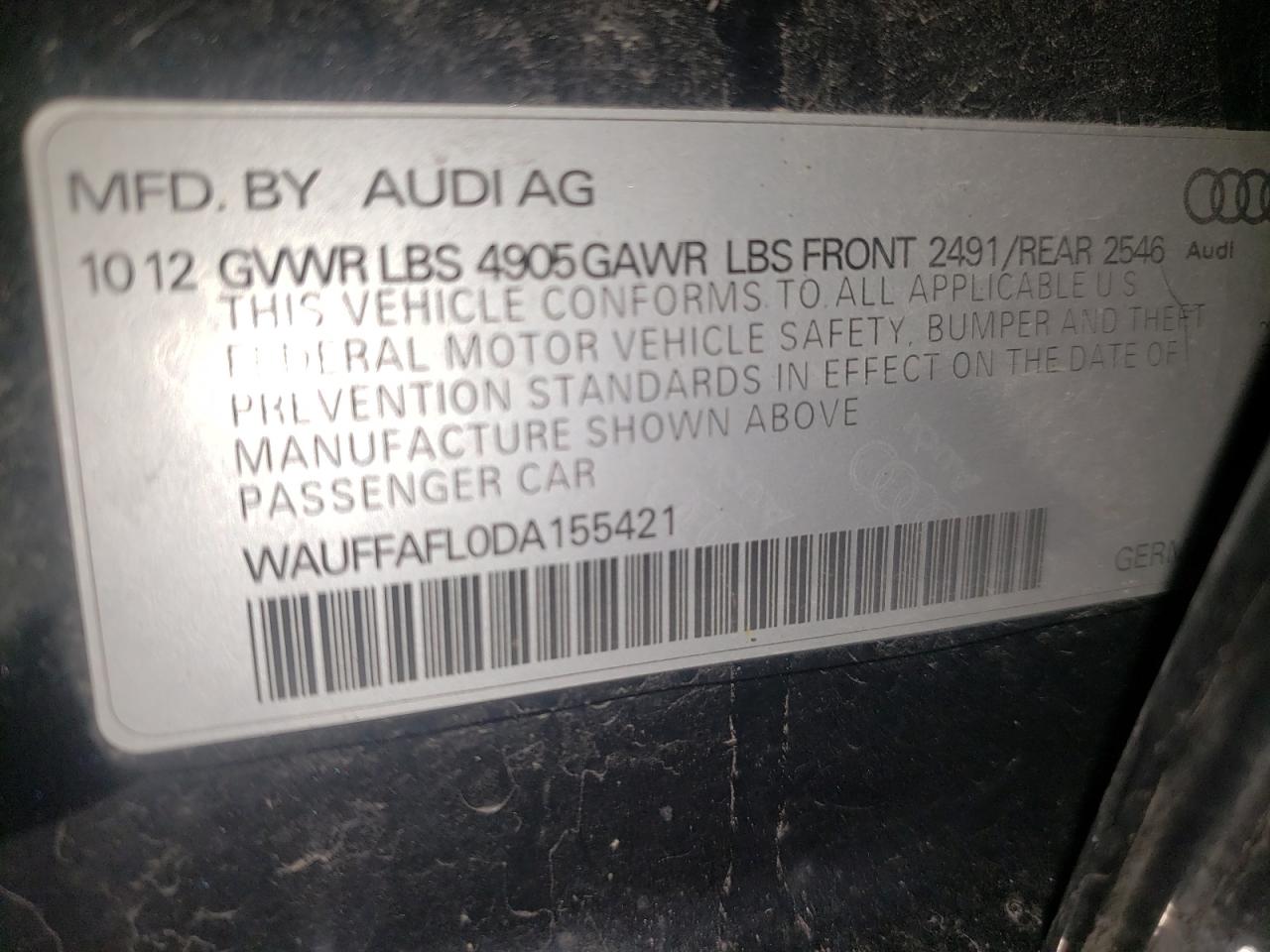 Photo 10 from auction – 2013 AUDI A4 PREMIUM with VIN WAUFFAFL0DA155421