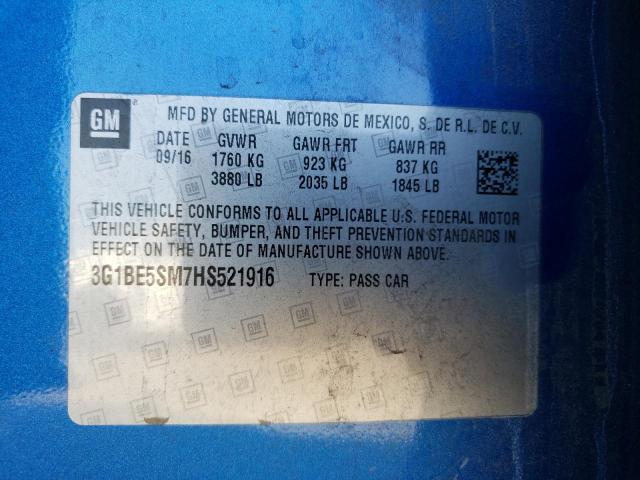 Photo 10 from auction – 2017 CHEVROLET CRUZE LT with VIN 3G1BE5SM7HS521916