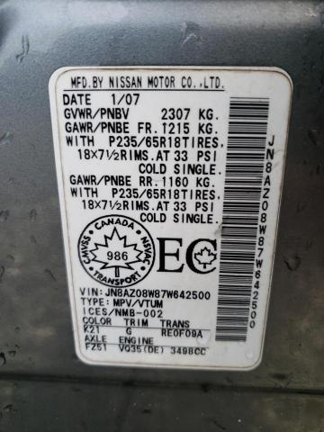 Photo 10 from auction – 2007 NISSAN MURANO SL with VIN JN8AZ08W87W642500