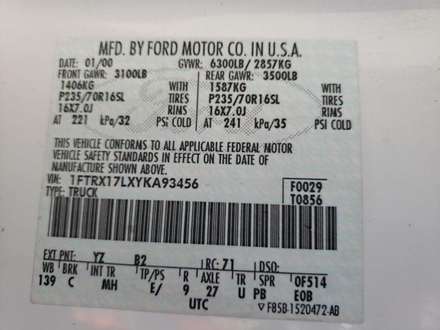 Photo 10 from auction – 2000 FORD F150 with VIN 1FTRX17LXYKA93456