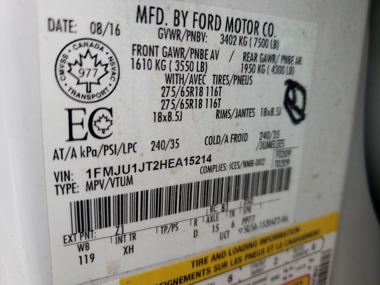 Photo 10 from auction – 2017 FORD EXPEDITION with VIN 1FMJU1JT2HEA15214