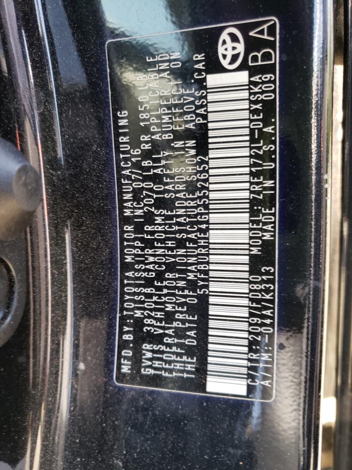 Photo 10 from auction – 2016 TOYOTA COROLLA L with VIN 5YFBURHE4GP552652