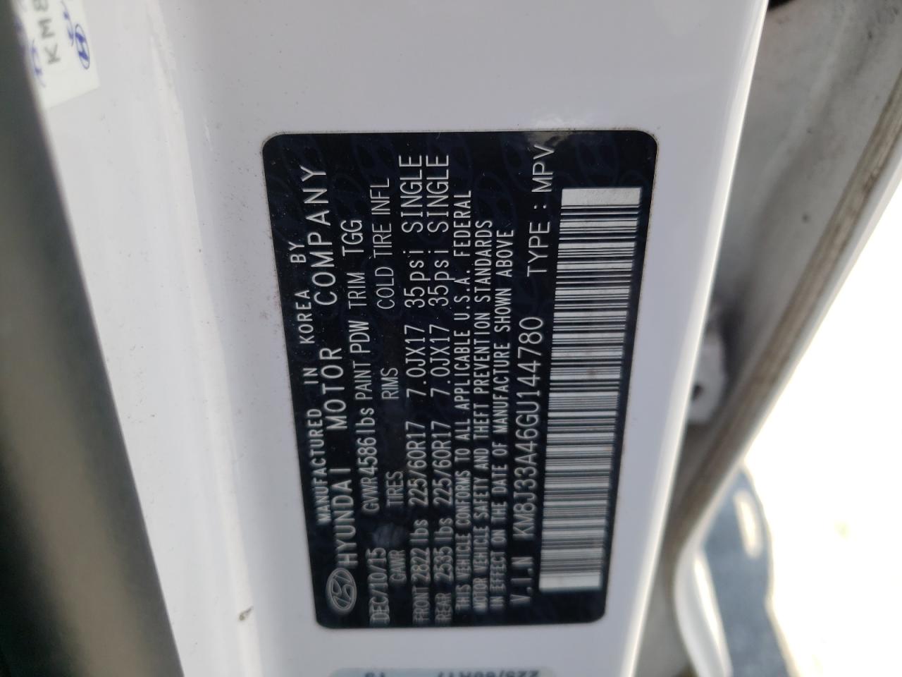 Photo 10 from auction – 2016 HYUNDAI TUCSON LIM with VIN KM8J33A46GU144780