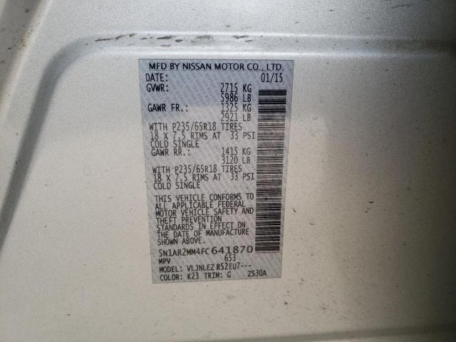 Photo 10 from auction – 2015 NISSAN PATHFINDER with VIN 5N1AR2MM4FC641870