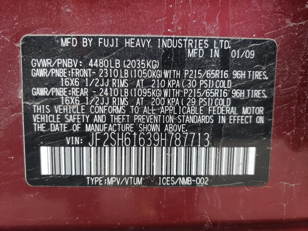 Photo 11 from auction – 2009 SUBARU FORESTER 2 with VIN JF2SH61639H787713