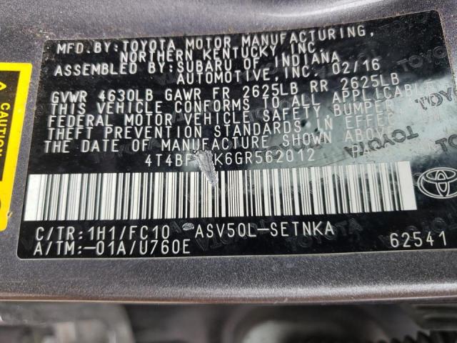 Photo 10 from auction – 2016 TOYOTA CAMRY LE with VIN 4T4BF1FK6GR562012