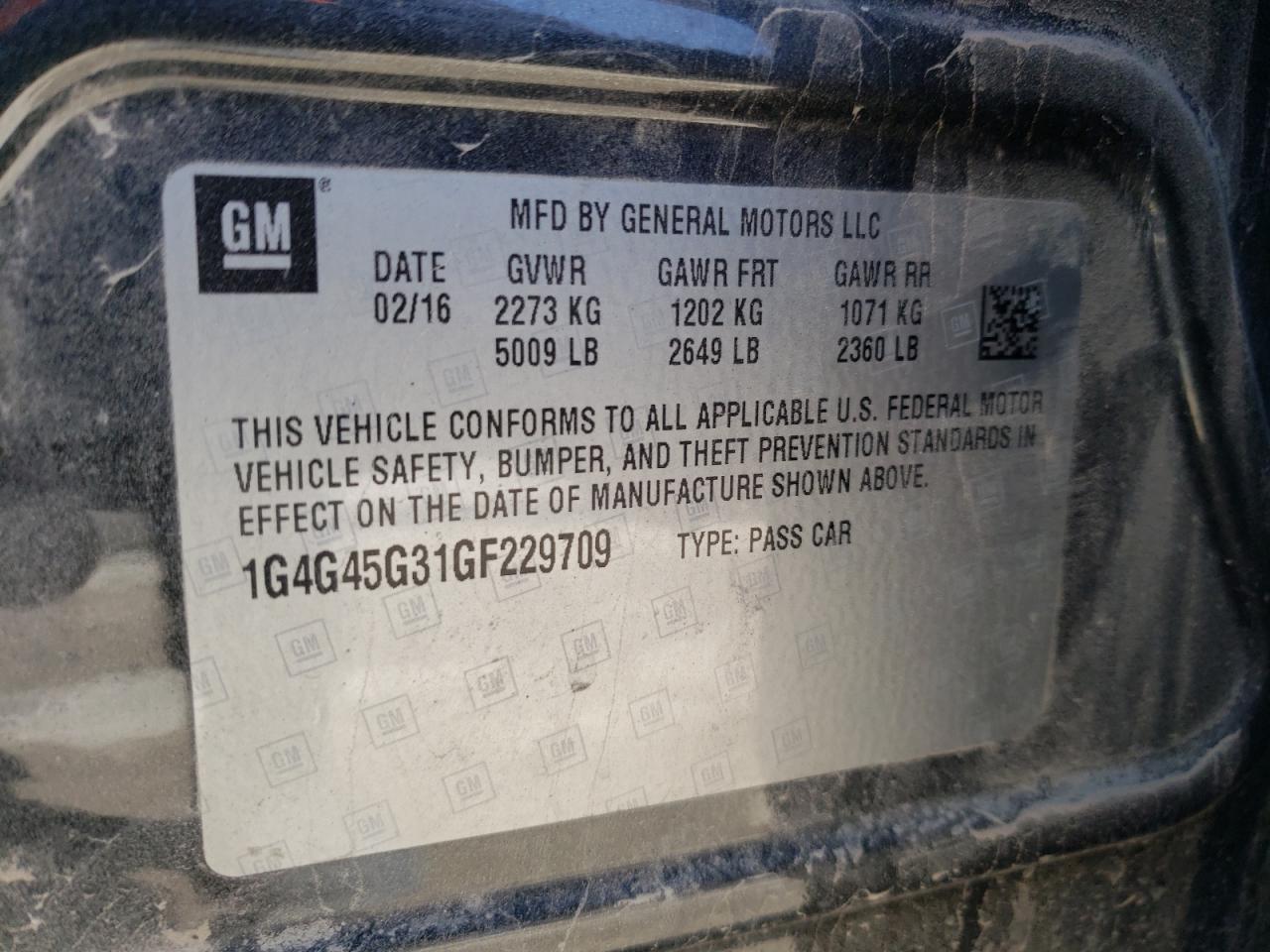 Photo 10 from auction – 2016 BUICK LACROSSE S with VIN 1G4G45G31GF229709