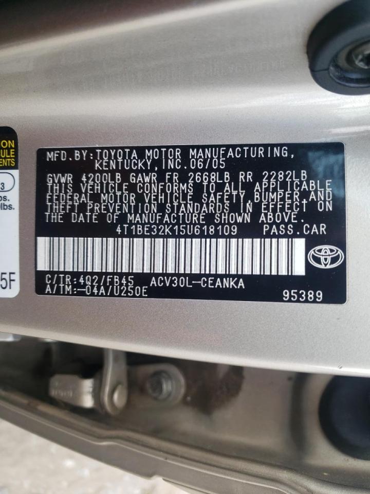 Photo 10 from auction – 2005 TOYOTA CAMRY LE with VIN 4T1BE32K15U618109