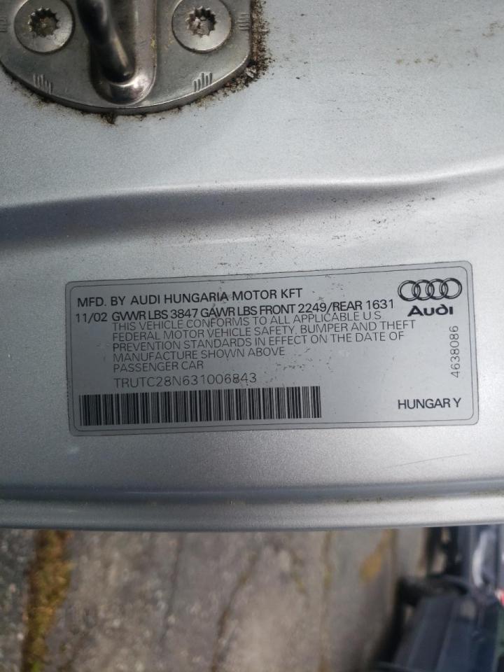 Photo 10 from auction – 2003 AUDI TT with VIN TRUTC28N631006843