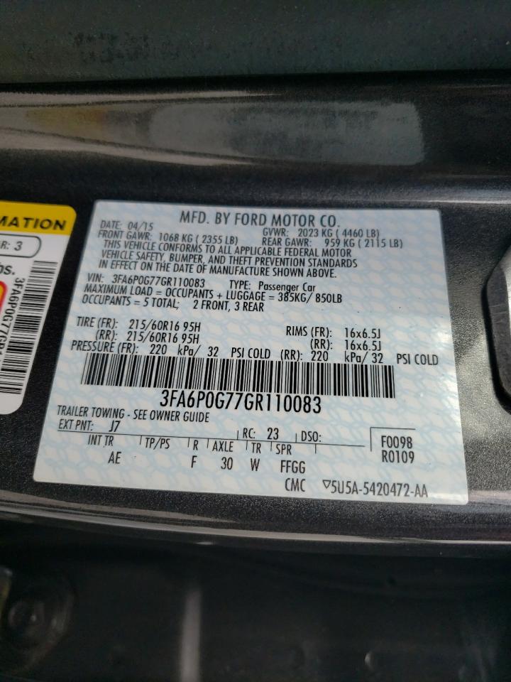 Photo 10 from auction – 2016 FORD FUSION S with VIN 3FA6P0G77GR110083