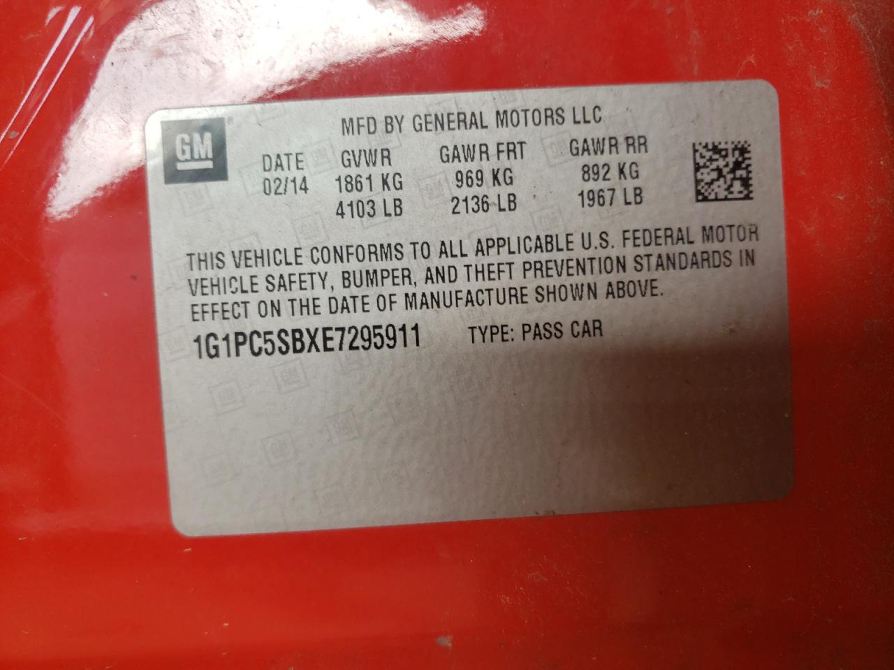 Photo 10 from auction – 2015 CHEVROLET CRUZE with VIN 1G1PC5SBXE7295911