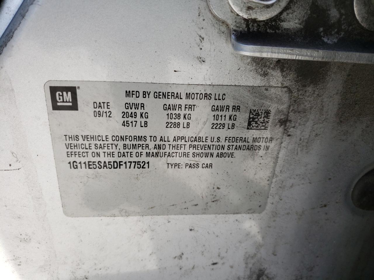 Photo 10 from auction – 2013 CHEVROLET MALIBU 2LT with VIN 1G11E5SA5DF177521